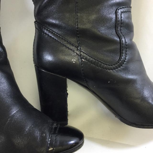 Chanel Mid-Thigh Leather Boots. Size 37.5 - shoesCHANEL37.5, Black, boots, CHANELChic To Chic Consignment
